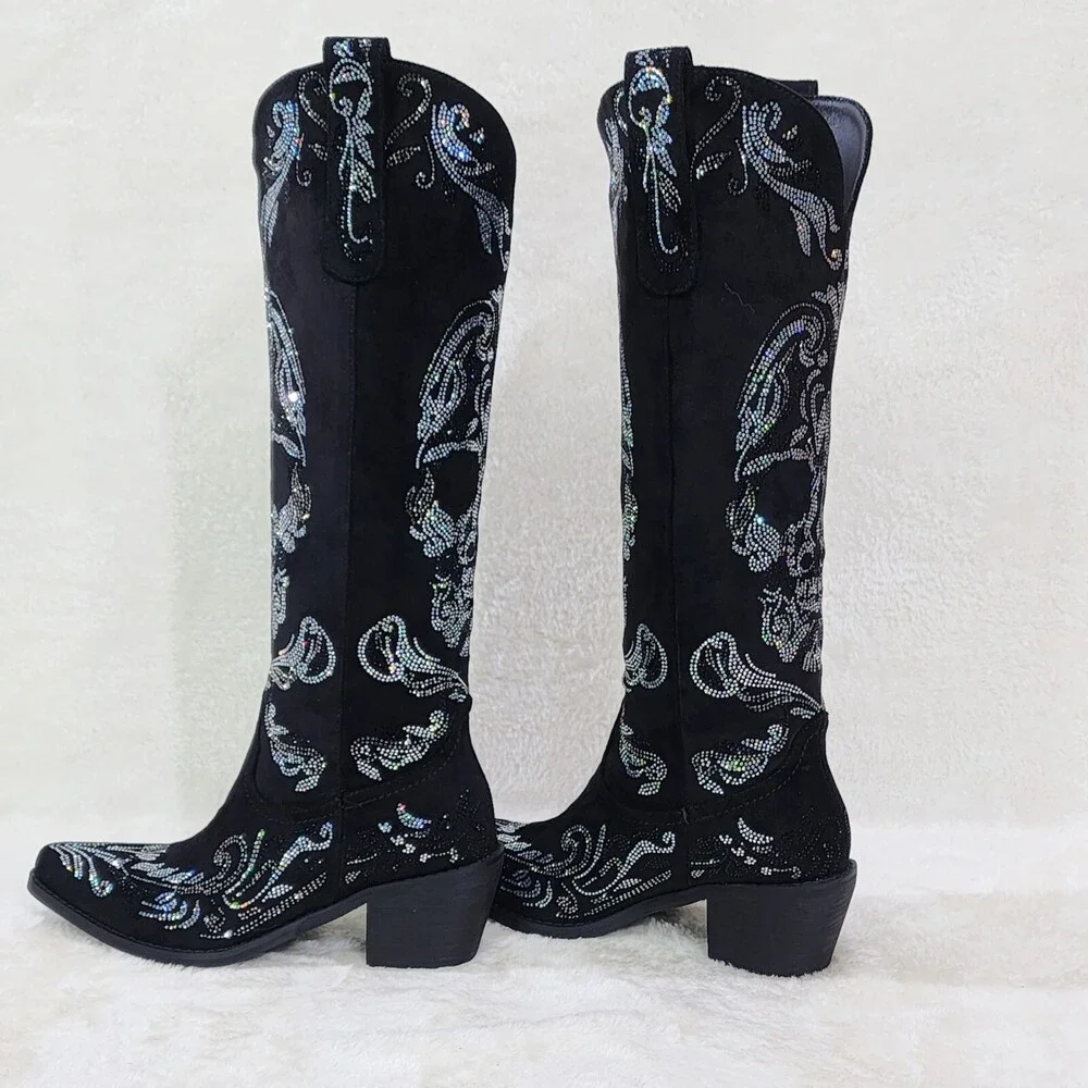 NIB MUERTO Goth Western Cowgirl Boots Sparkling Iridescent Rhinestones Skull - Picture 6 of 15